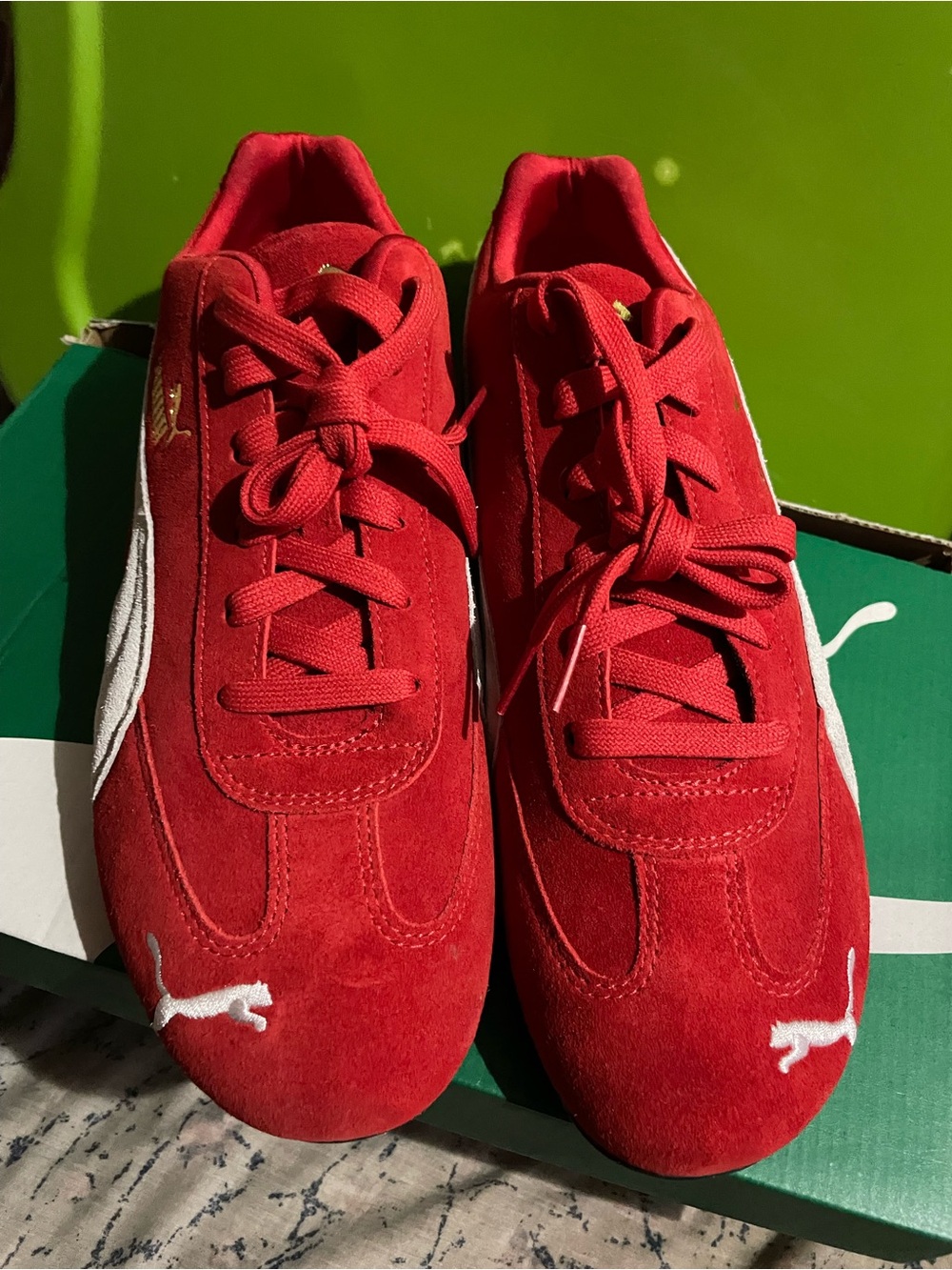 Puma Red Suede Low-Top Sneakers with White Formstrip